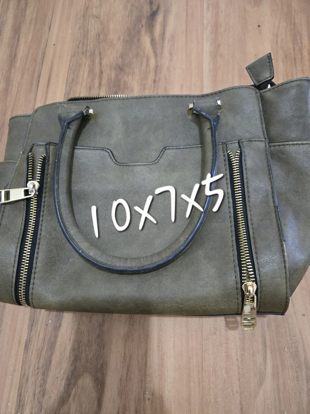 4/$15 Stylish Olive Green Tote Bag with Gold Hardware